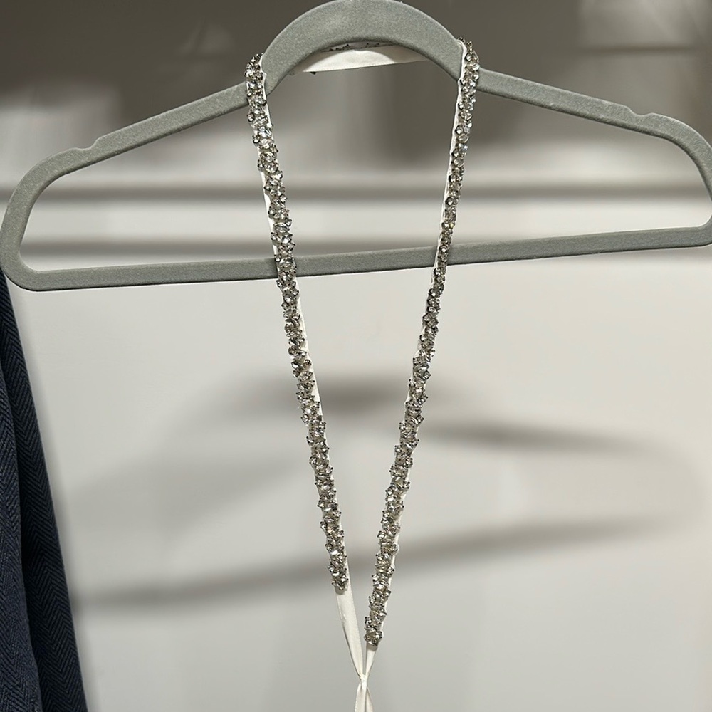Elegant Silver Rhinestone tie belt